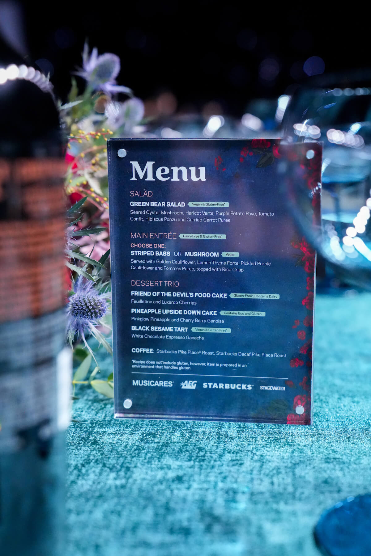 Three course menu on a table